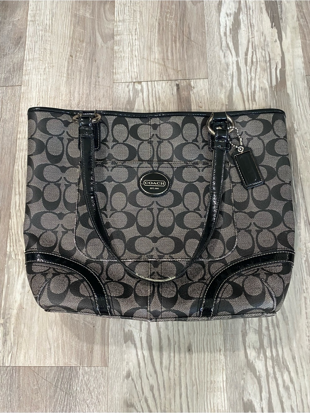 Coach Black and Gray Signature Canvas Tote Bag - Picture 6 of 11